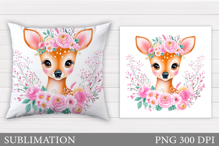 Cute Deer Pillow Sublimation. Deer Flowers Sublimation