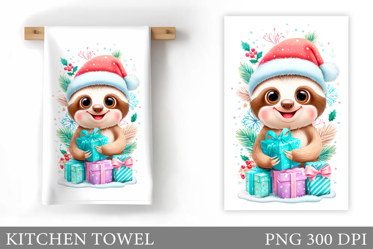 Cute Sloth Kitchen Towel. Christmas Kitchen Towel Design