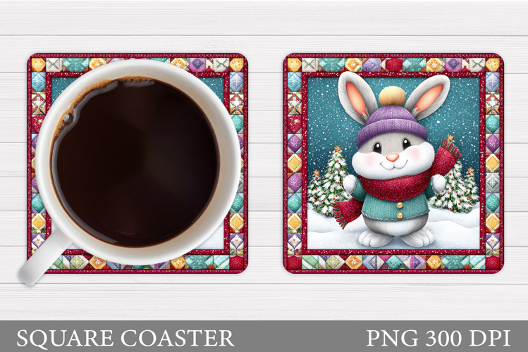 Christmas Bunny Coaster. Cute Bunny Coaster Sublimation