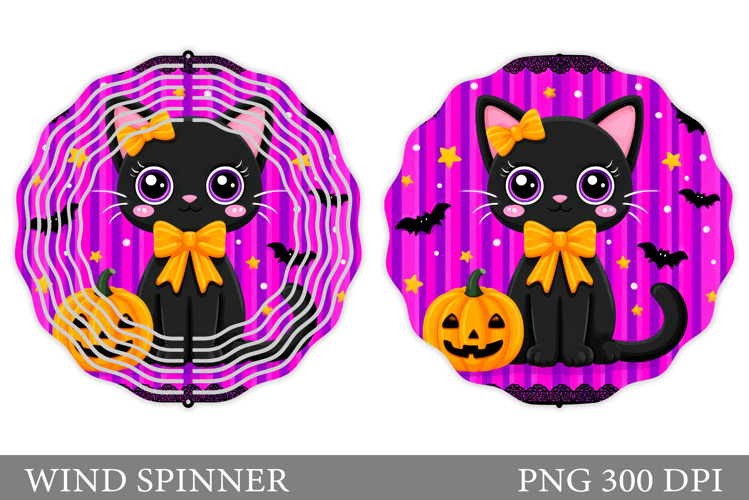 Black Cat Wind Spinner Design. Halloween Wind Spinner