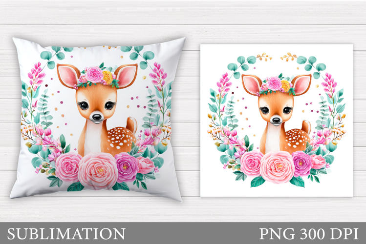 Cute Deer Pillow Sublimation. Deer Flowers Sublimation