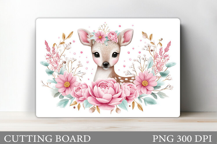 Cute Deer Cutting Board. Deer Flowers Cutting Board Design example image 1