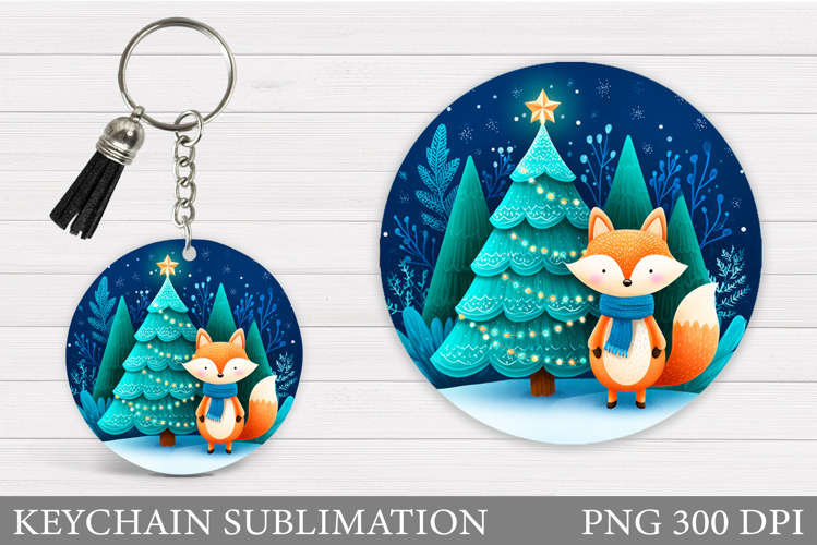Christmas Fox Keychain. Christmas Keychain Sublimation