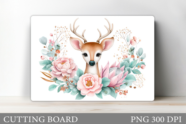Cute Deer Cutting Board. Deer Flowers Cutting Board Design