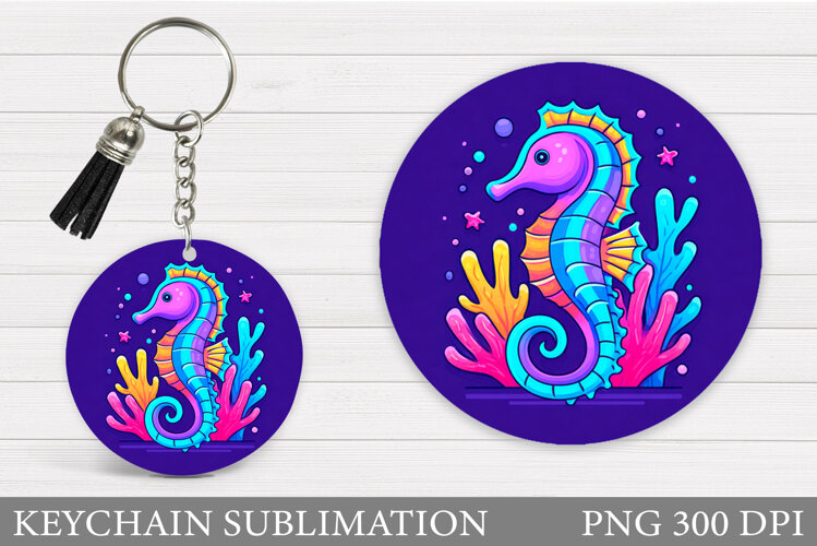 Seahorse Keychain Sublimation. Sea Keychain Design example image 1