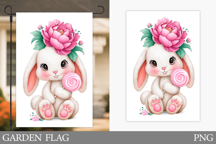 Cute Bunny Garden Flag. Summer Garden Flag Design