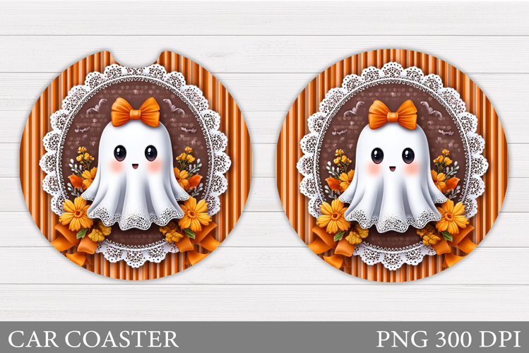Ghost Car Coaster Design. Cute Halloween Car Coaster