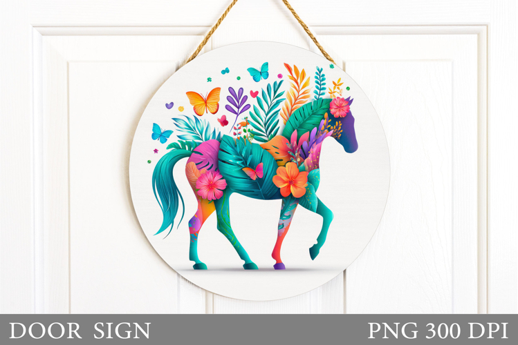 Horse Door Sign Sublimation. Horse Flowers Door Sign Design