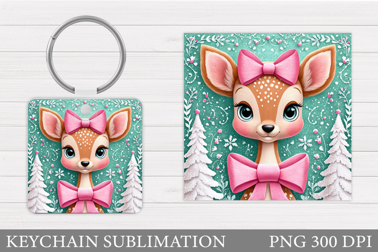 Cute Deer Keychain Design. Christmas Keychain Sublimation