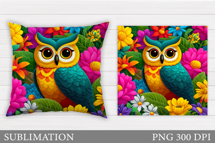 Owl Pillow Sublimation. Owl Flowers Sublimation