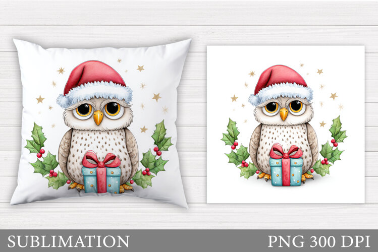 Christmas Owl Pillow Design. Christmas Pillow Sublimation example image 1