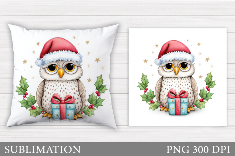 Christmas Owl Pillow Design. Christmas Pillow Sublimation