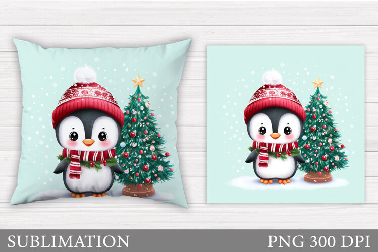 Christmas Penguin Pillow. Christmas Pillow Sublimation example image 1