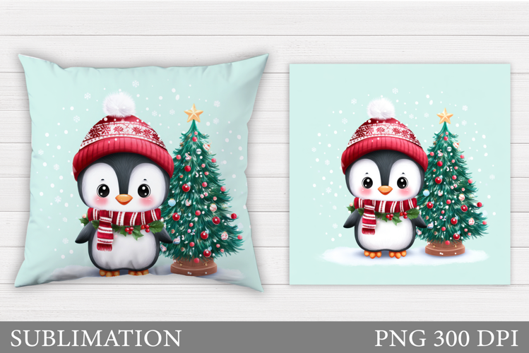 Christmas Penguin Pillow. Christmas Pillow Sublimation