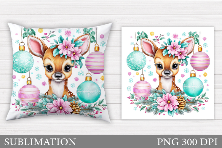 Christmas Deer Pillow Design. Christmas Pillow Sublimation