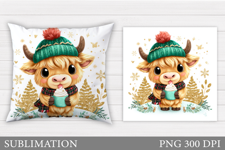 Christmas Cow Pillow Sublimation. Christmas Pillow Design