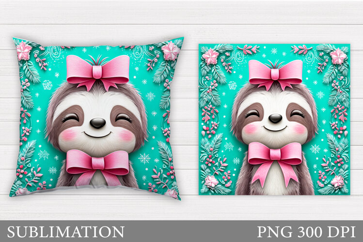 Christmas Sloth Pillow Design. Christmas Pillow Sublimation example image 1