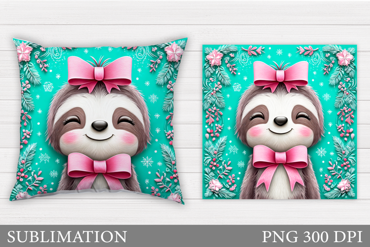Christmas Sloth Pillow Design. Christmas Pillow Sublimation