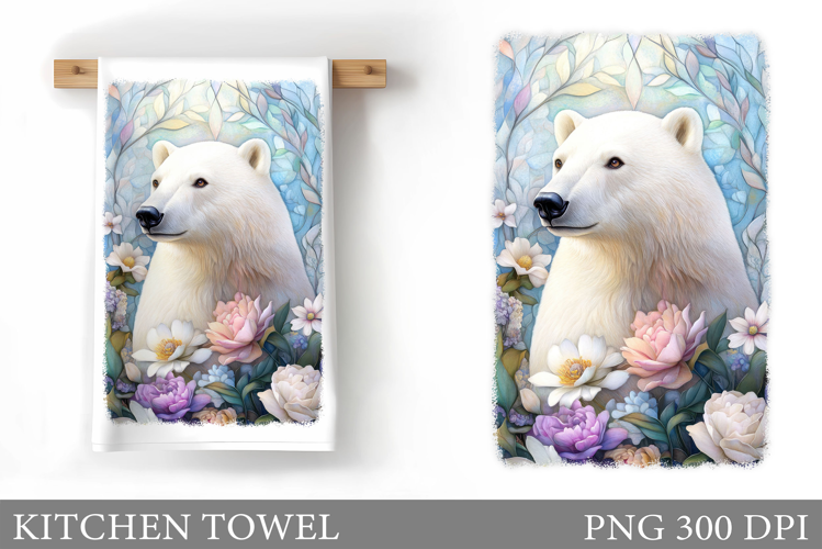 Polar Bear Kitchen Towel. Bear Flowers Kitchen Towel Design