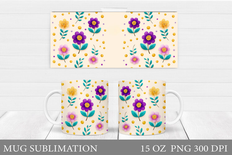 Flowers Mug Sublimation. Floral Mug Wrap Design example image 1
