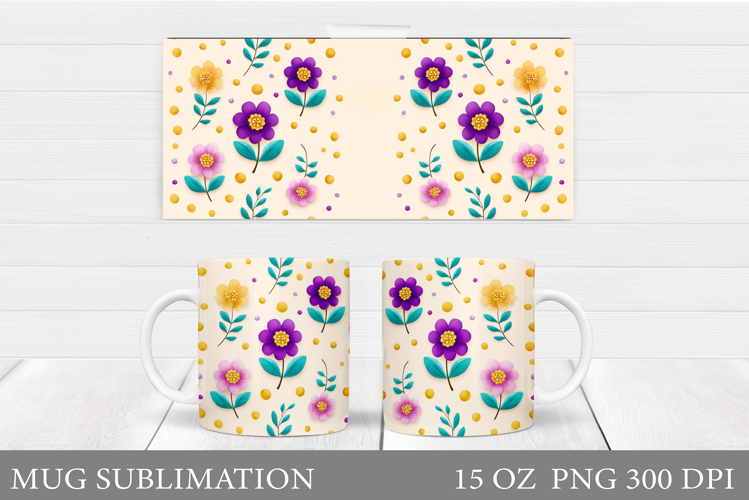 Flowers Mug Sublimation. Floral Mug Wrap Design