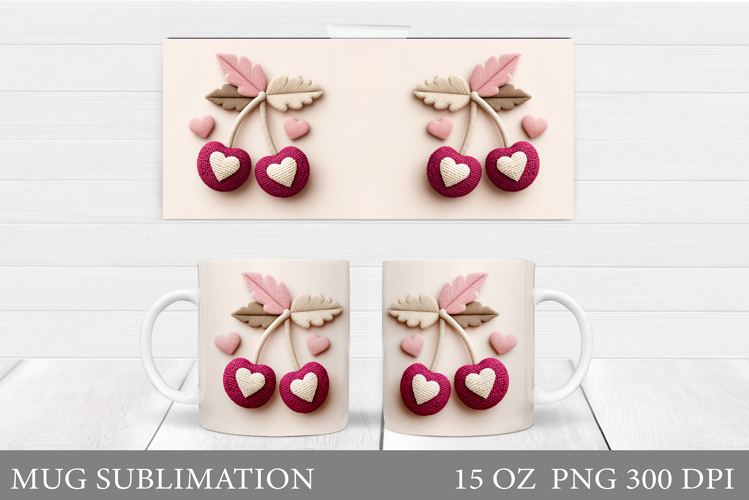 Crochet Cherry Mug Design. Valentines Mug Sublimation