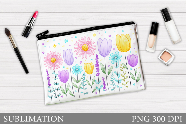 Flowers Makeup Bag Design. Floral Makeup Pouch Sublimation