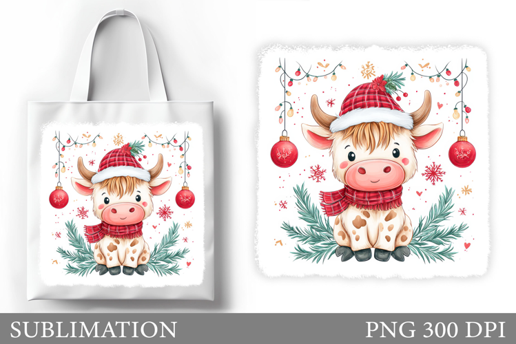 Christmas Cow Tote Bag. Christmas Tote Bag Sublimation
