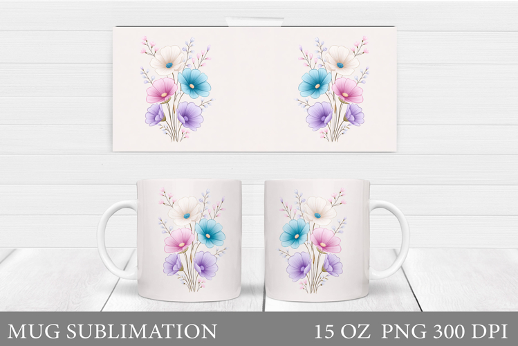 Flowers Mug Sublimation. Floral Mug Wrap Design