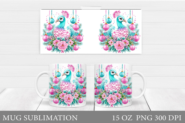 Christmas Peacock Mug Design. Christmas Mug Sublimation