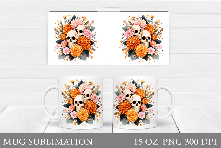 Skull Mug Wrap Design. Halloween Mug Wrap Sublimation