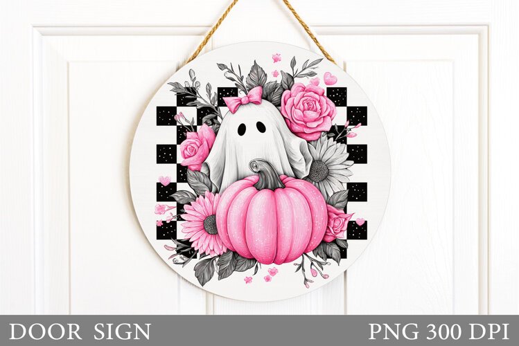 Cute Ghost Door Sign Design. Halloween Door Sign Sublimation example image 1