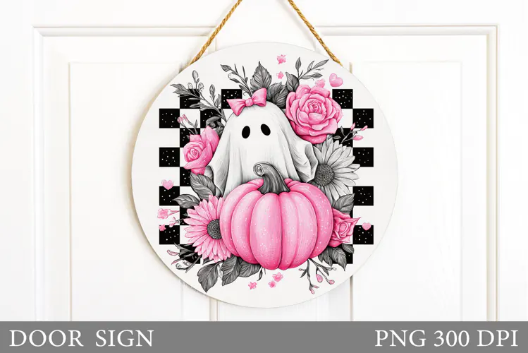 Cute Ghost Door Sign Design. Halloween Door Sign Sublimation