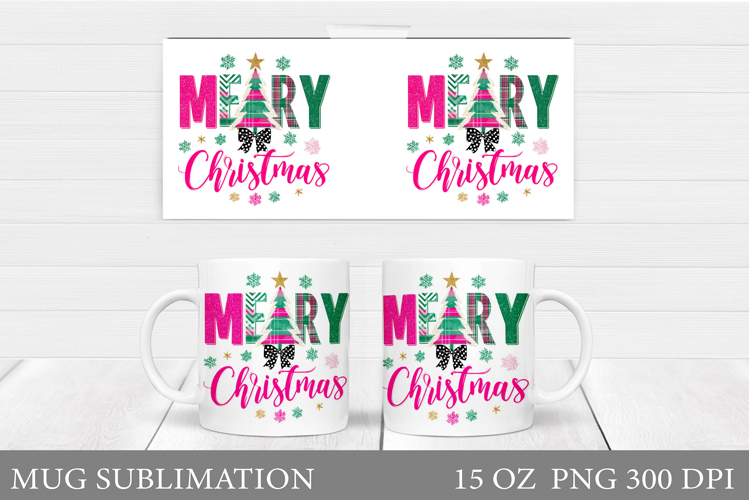 Merry Christmas Mug Design. Christmas Tree Sublimation