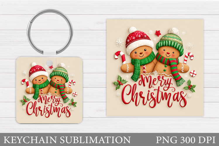 Cute Gingerbread Keychain. Christmas Keychain Sublimation