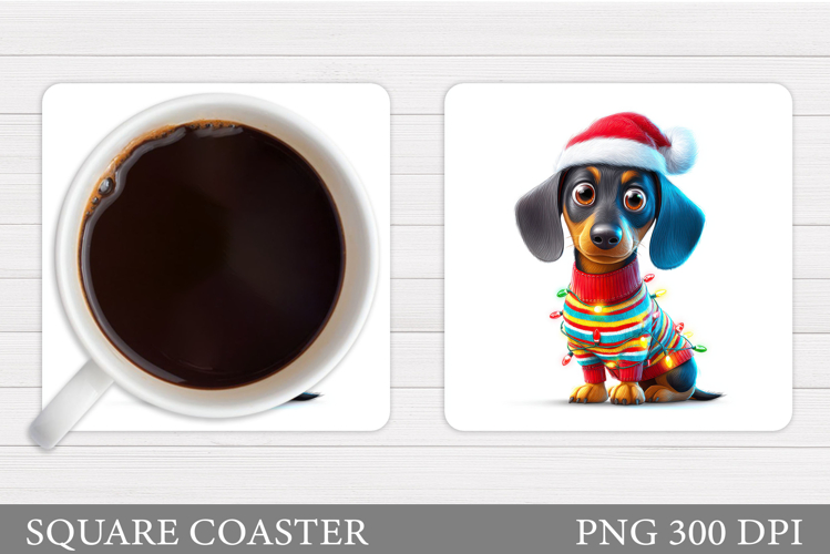 Christmas Dachshund Coaster. Christmas Coaster Sublimation
