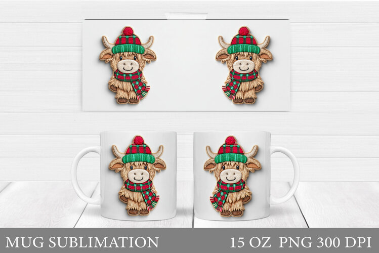 Christmas Cow Mug Design. Christmas Mug Sublimation example image 1