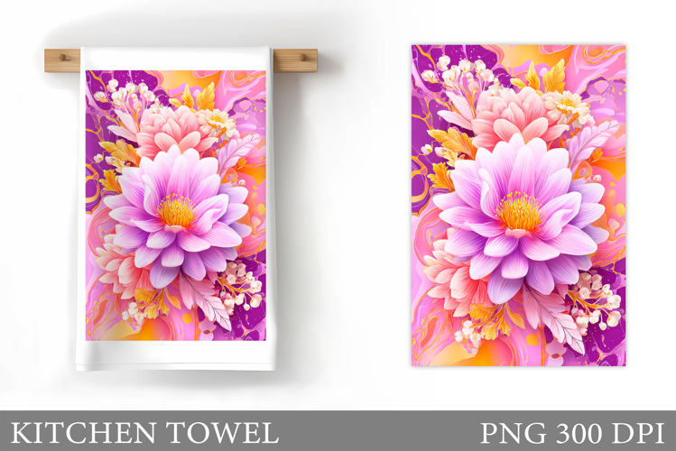 Floral Kitchen Towel Design. Flowers Kitchen Towel