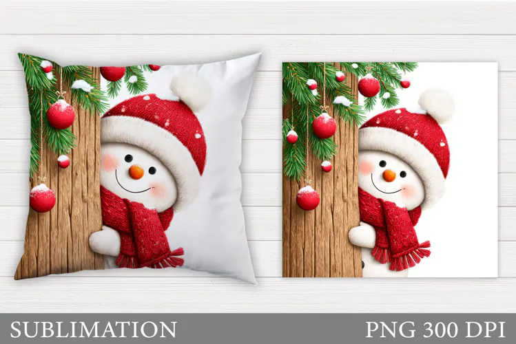 Cute Snowman Pillow Sublimation. Christmas Pillow Design