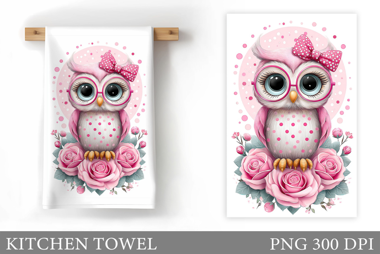 Cute Owl Kitchen Towel. Owl Flowers Kitchen Towel Design