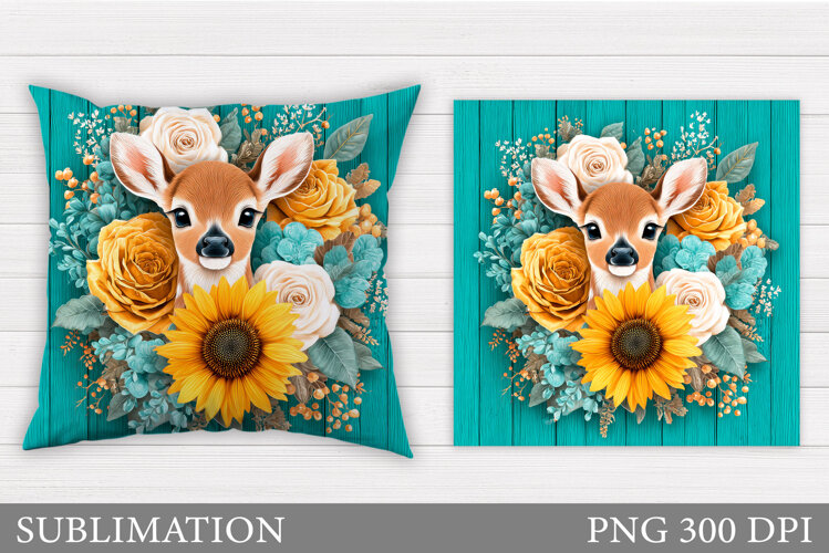 Cute Deer Pillow Sublimation. Deer Flowers Sublimation example image 1