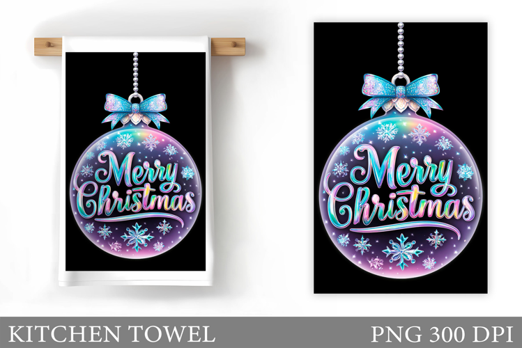 Iridescent Christmas Kitchen Towel. Christmas Sublimation