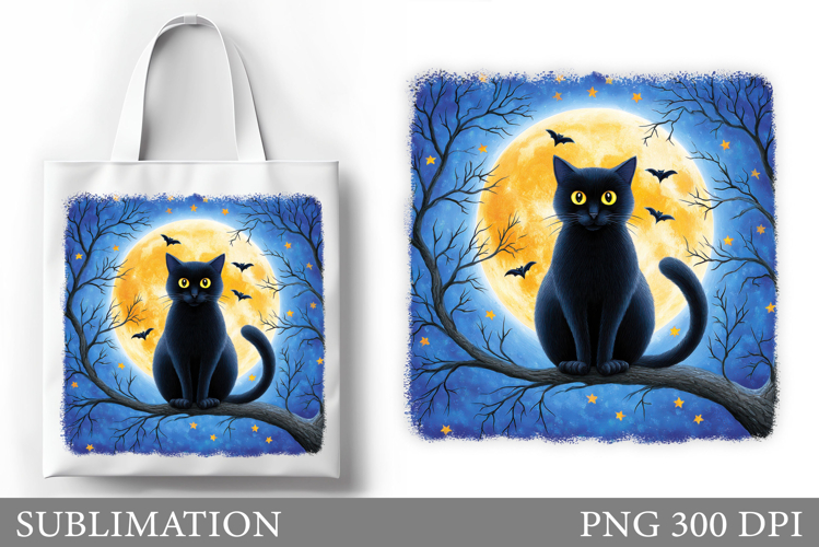 Black Cat Tote Bag Design. Cat Sublimation