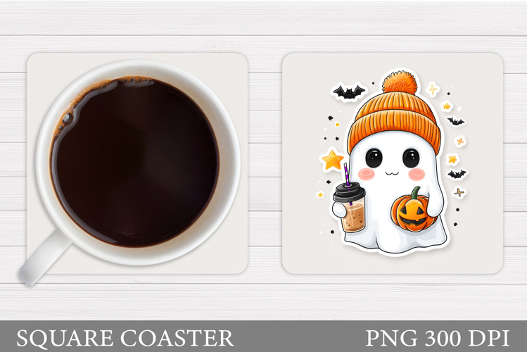 Cute Ghost Coaster Sublimation. Halloween Coaster Design