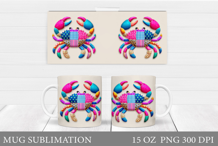 Patchwork Crab Mug Design. Crab Sublimation