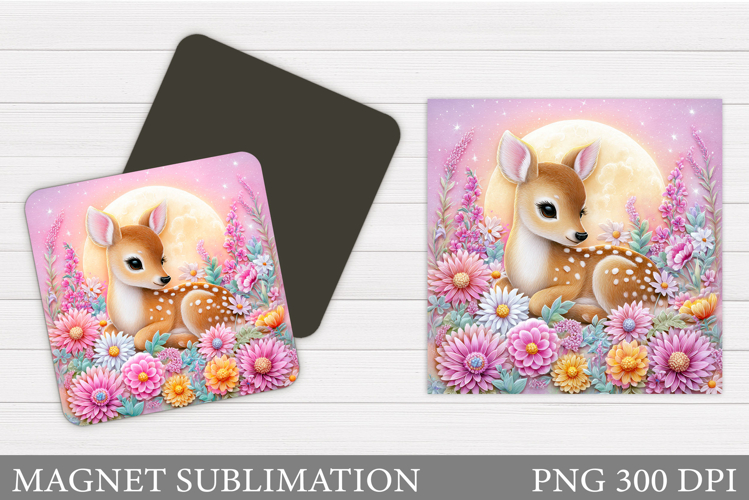 Cute Deer Magnet Design. Deer Flowers Magnet Sublimation