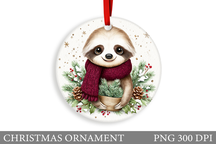 Cute Sloth Christmas Ornament. Christmas Sloth Sublimation