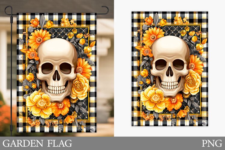 Skull Garden Flag Sublimation. Halloween Garden Flag Design example image 1