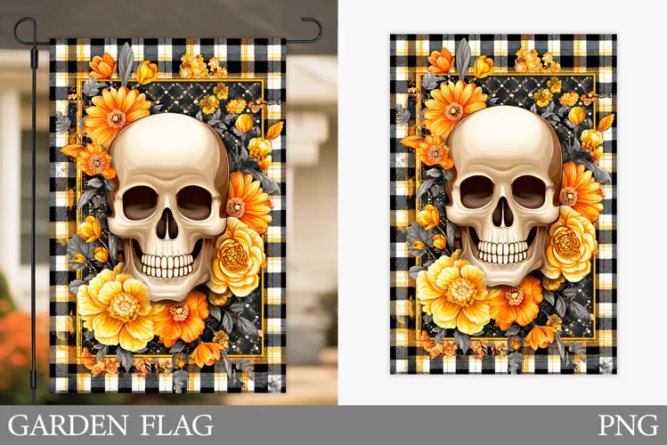 Skull Garden Flag Sublimation. Halloween Garden Flag Design