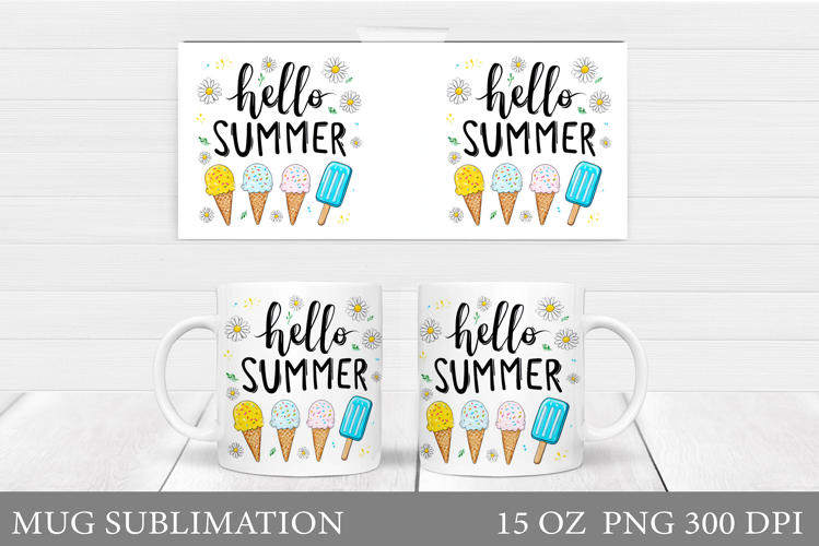 Summer Mug Sublimation. Hello Summer Mug Wrap Design